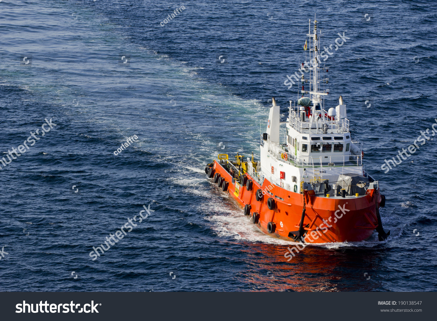A supply boat in the midst of an open sea #190138547