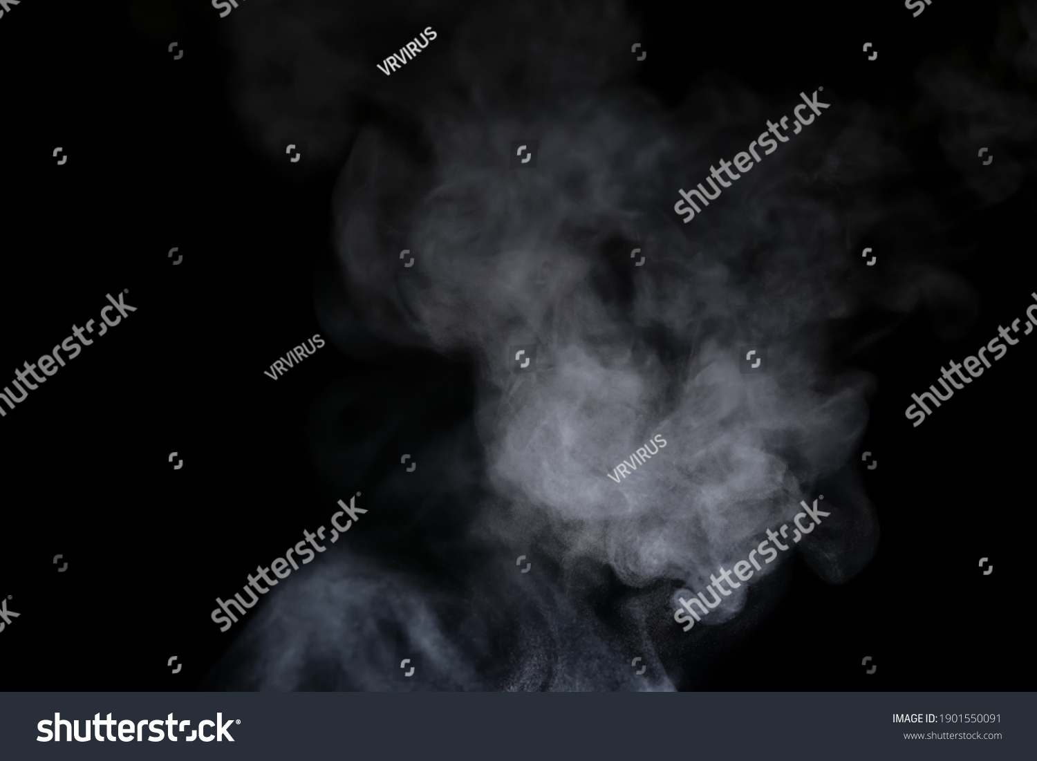 Close-up view of white water vapor with spray from the humidifier. Isolated on black background #1901550091