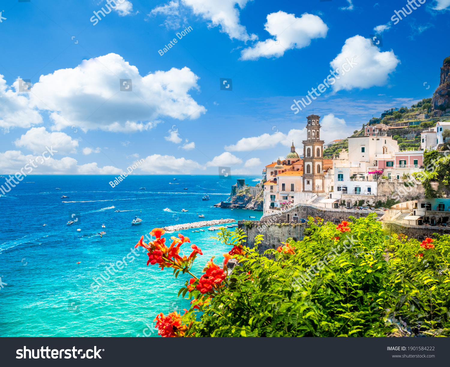 Landscape with Atrani town at famous amalfi coast, Italy #1901584222