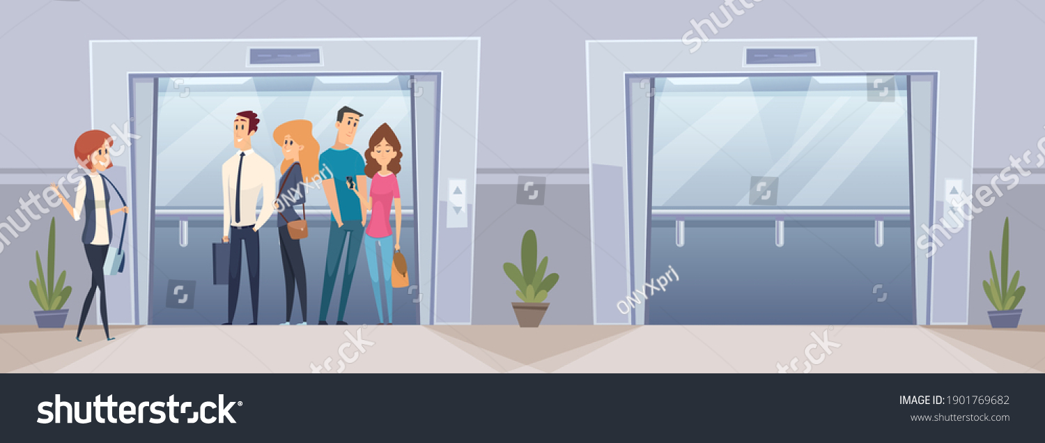 Business people in elevator. Open and closed - Royalty Free Stock ...