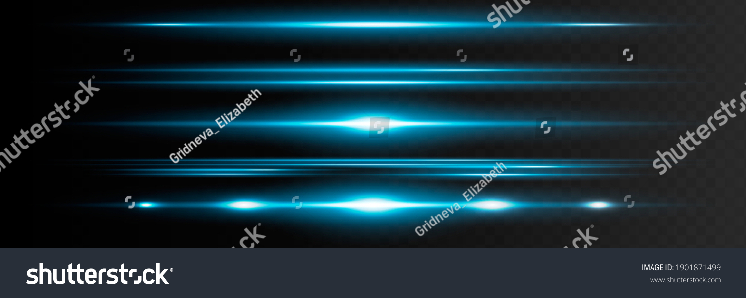 Red horizontal lens flares pack. Laser beams, horizontal light rays.Beautiful light flares. Glowing streaks on dark background. Luminous abstract sparkling lined background #1901871499
