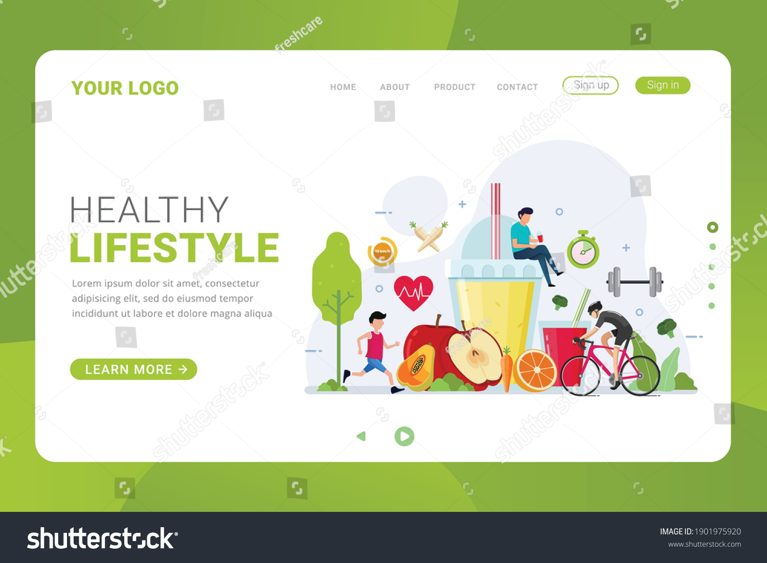 Landing page template healthy lifestyle design concept vector illustration #1901975920