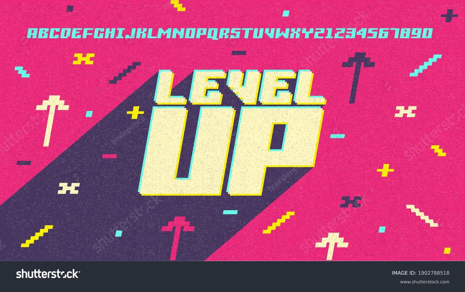 Game Level Up Screen Pixel Video Game Royalty Free Stock Vector 1902788518