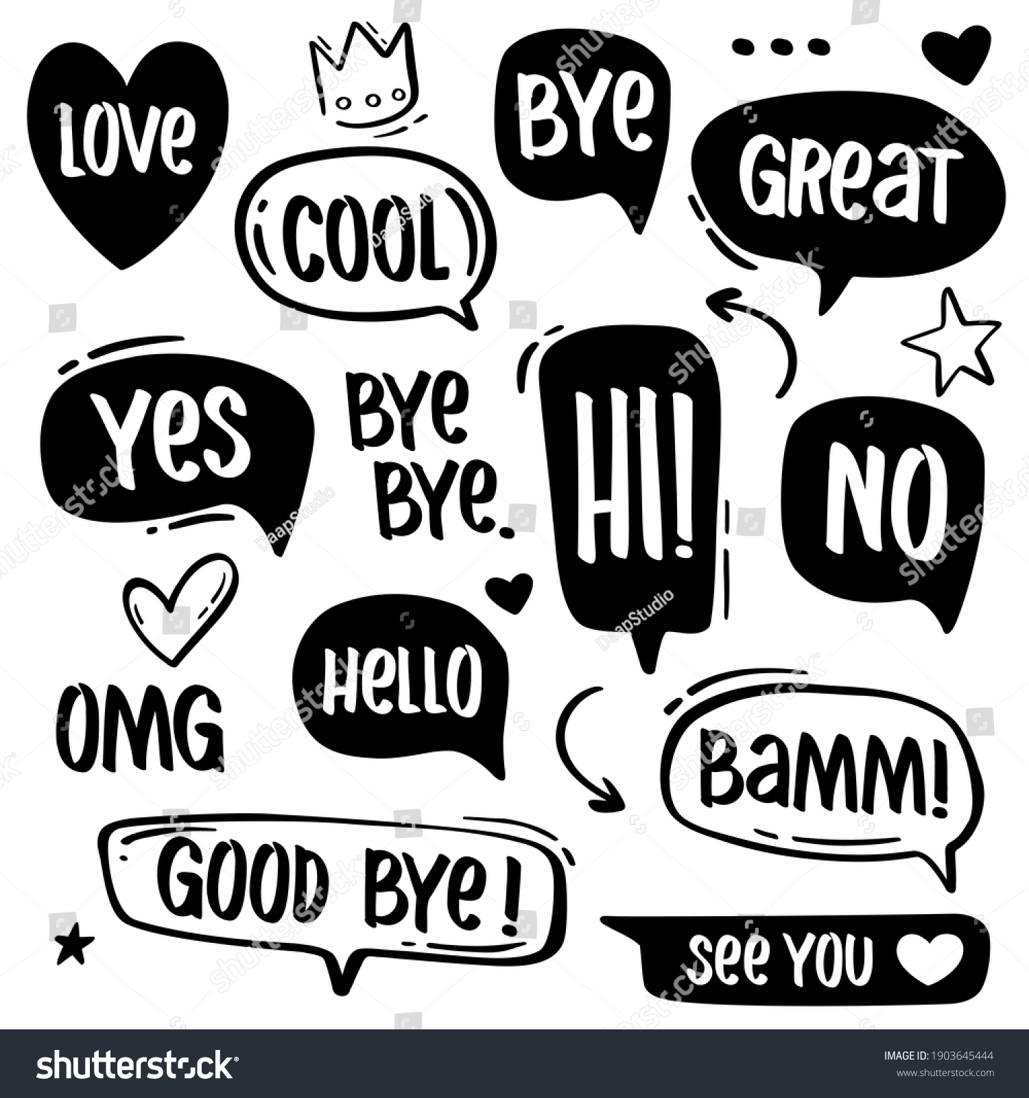 Hand drawn speech bubbles with popular message - Royalty Free Stock ...