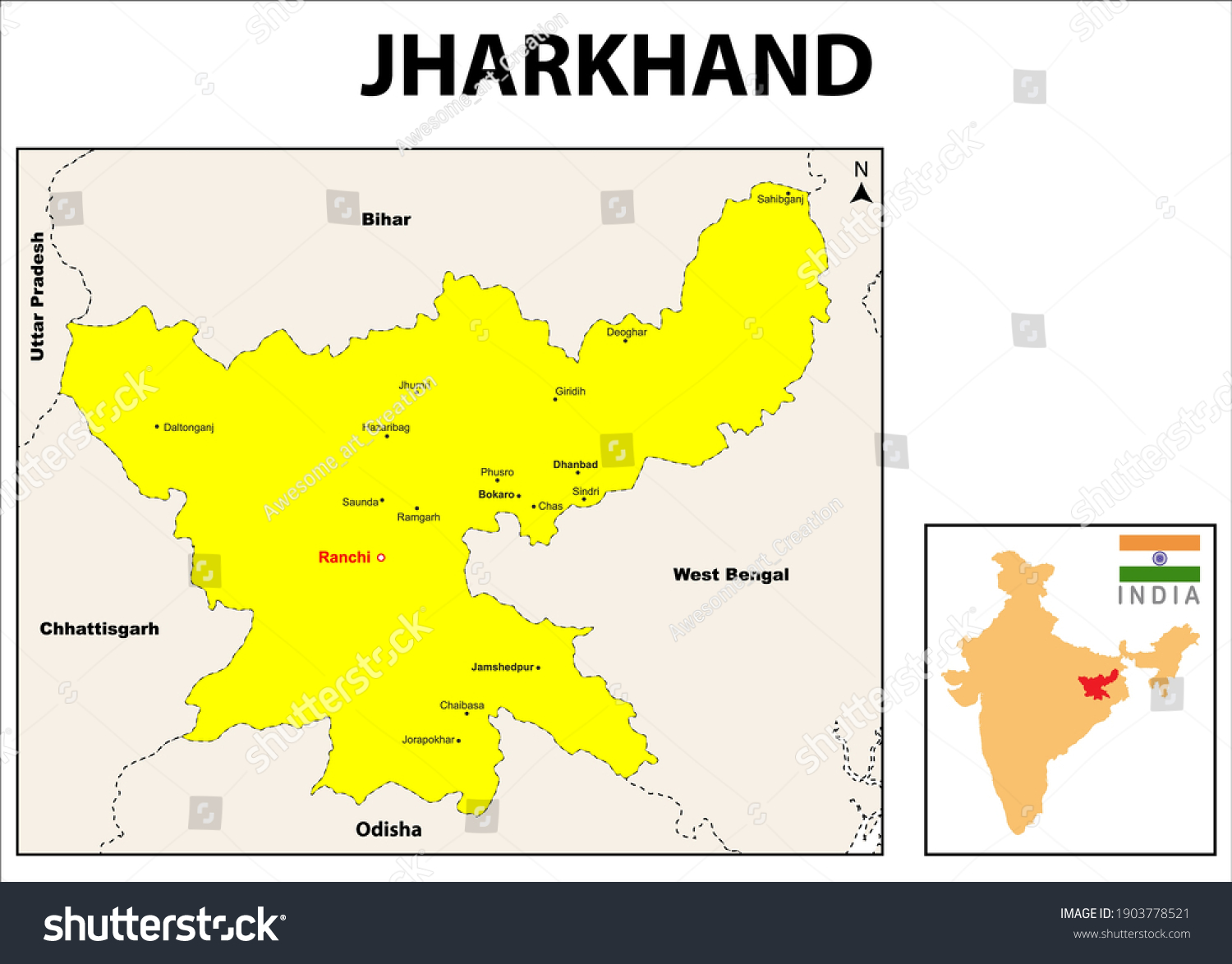 Jharkhand map. Showing International and State - Royalty Free Stock ...