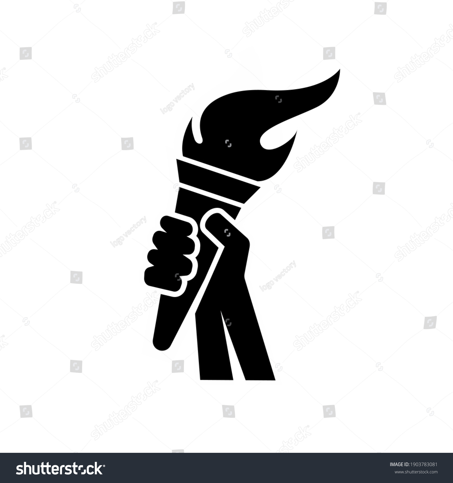 hand holding Flaming torch concept sports or freedom logo design vector illustration icon template isolated background #1903783081