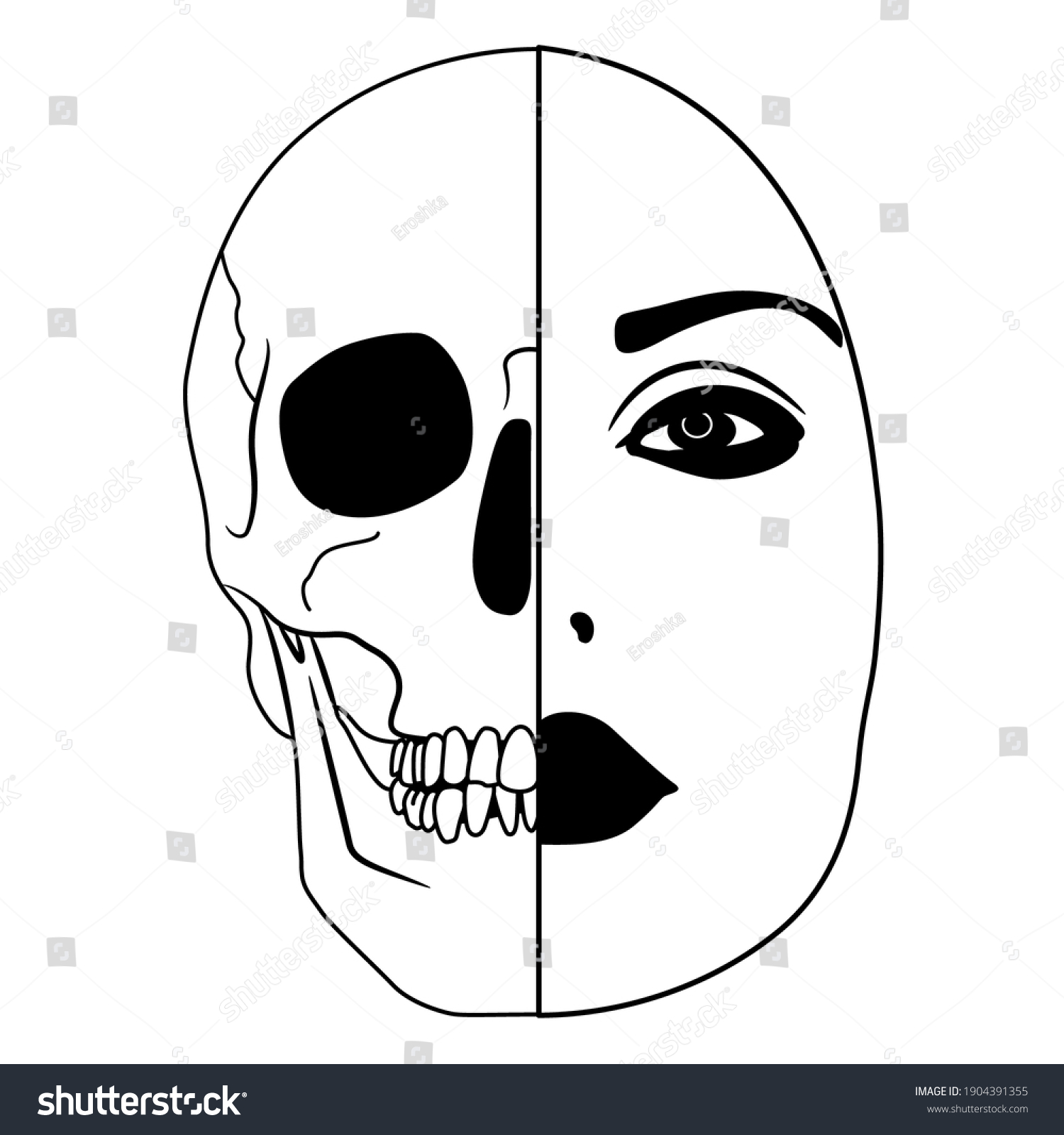 Beautiful Female Face Half Skull Dead And Alive Royalty Free Stock Vector Avopix Com