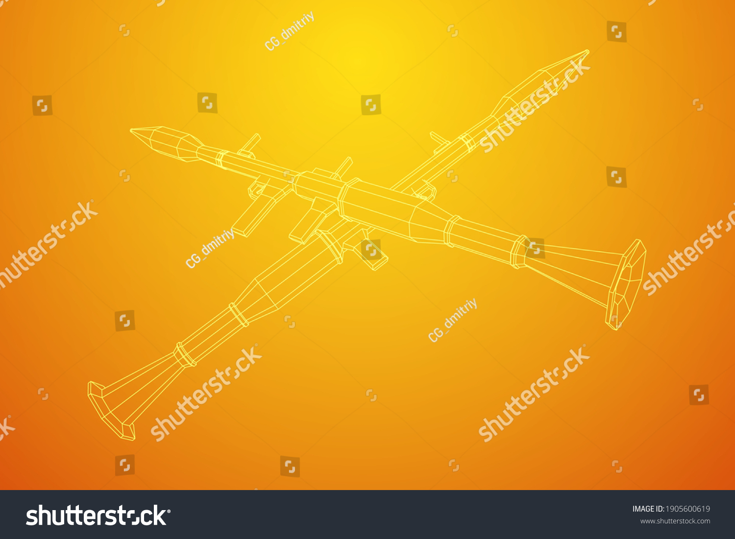 Anti-tank rocket propelled grenade launcher - RPG 7. Wireframe low poly mesh vector illustration. #1905600619