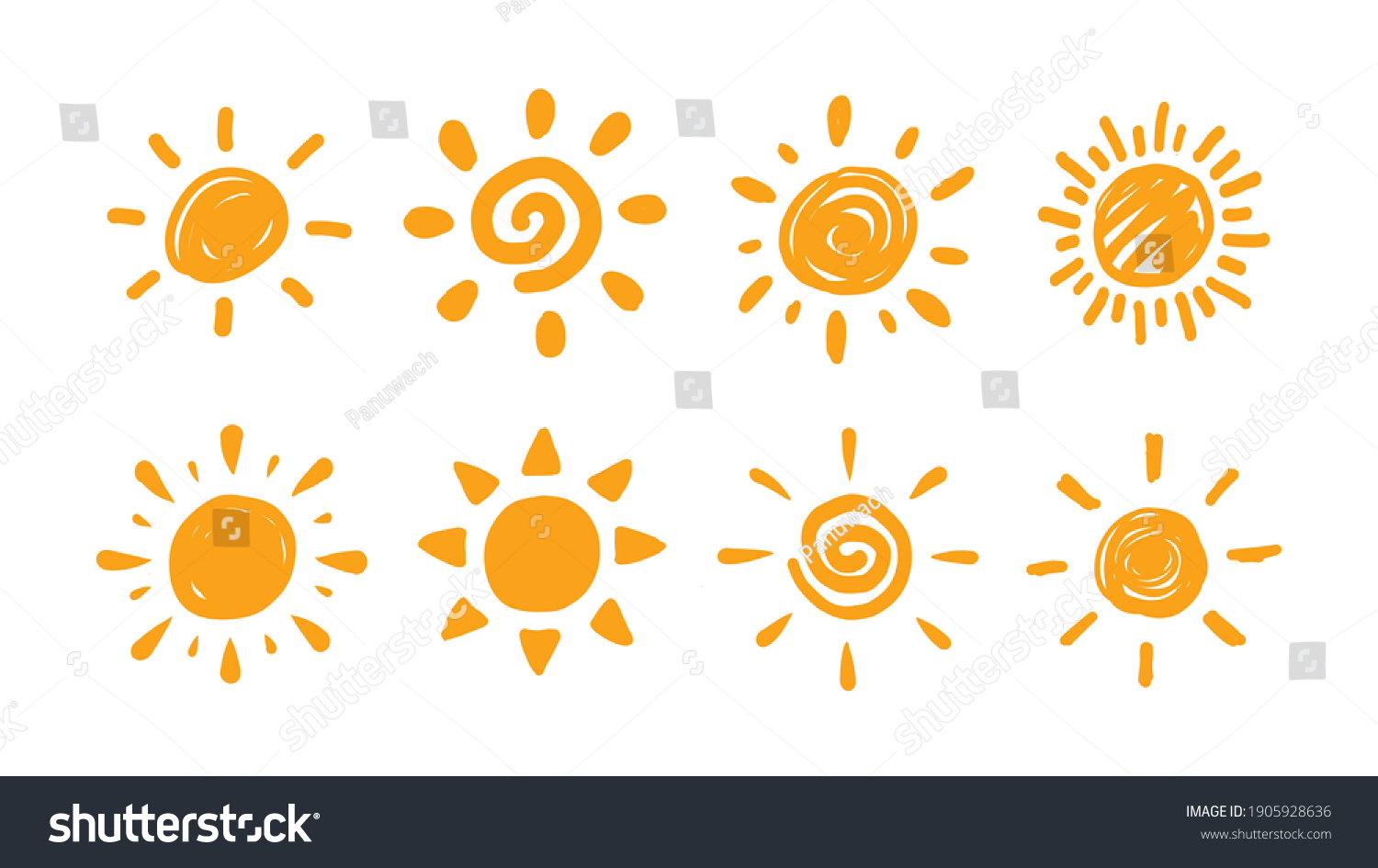 Cute doodle sun collection. Hand drawn style illustration set.  #1905928636