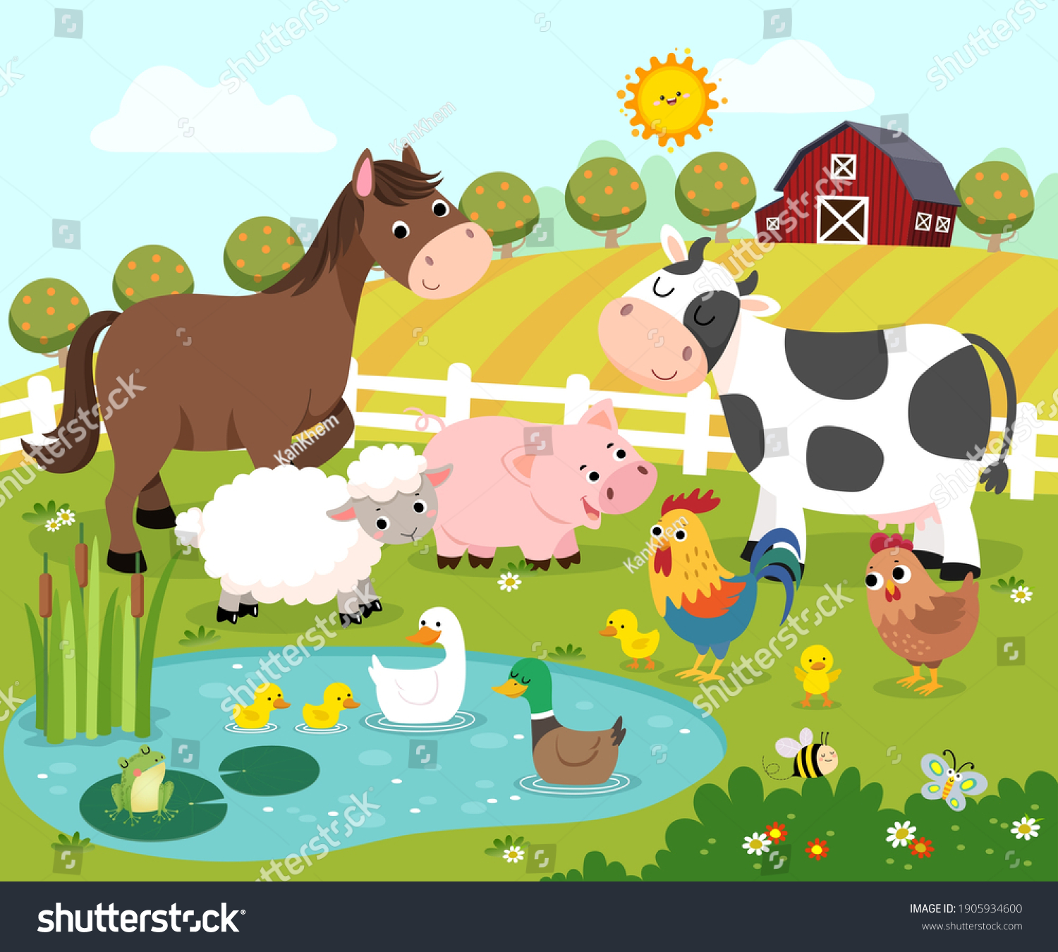 Vector illustration cartoon of happy farm animals. #1905934600
