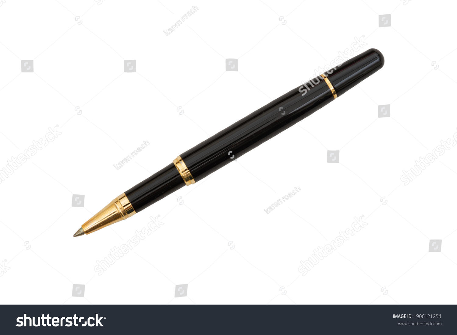 Elegant business black and gold ballpoint pen isolated over white  #1906121254