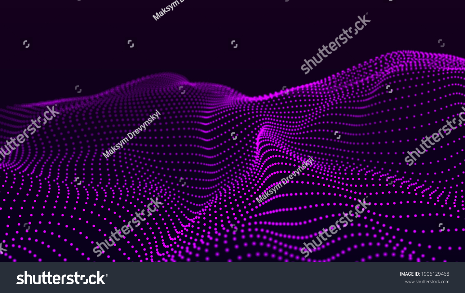 Background big data visualization futuristic technology. Abstract Music background. Beautiful motion waving dots texture with glowing defocused particles.The glow of a fractal element in a futuristic #1906129468