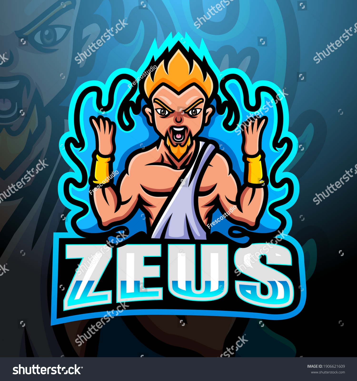 Zeus Mascot Esport Logo Design Royalty Free Stock Vector 1906621609