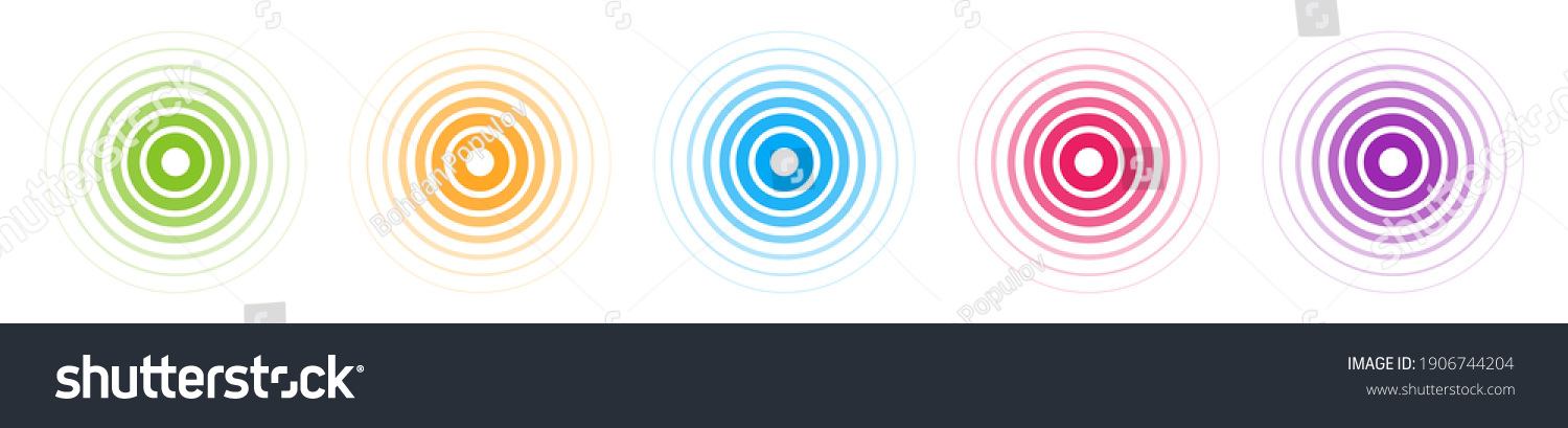 Radar vector icons. Signal concentric color circles. Sonar sound waves isolated on white background. Fat style vector illustration EPS 10. #1906744204