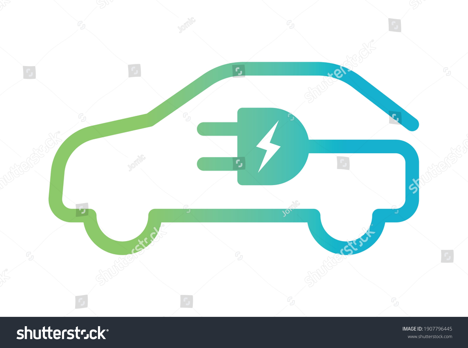 Electric car with plug icon symbol, EV car, Green hybrid vehicles charging point logotype, Eco friendly vehicle concept, Vector illustration #1907796445