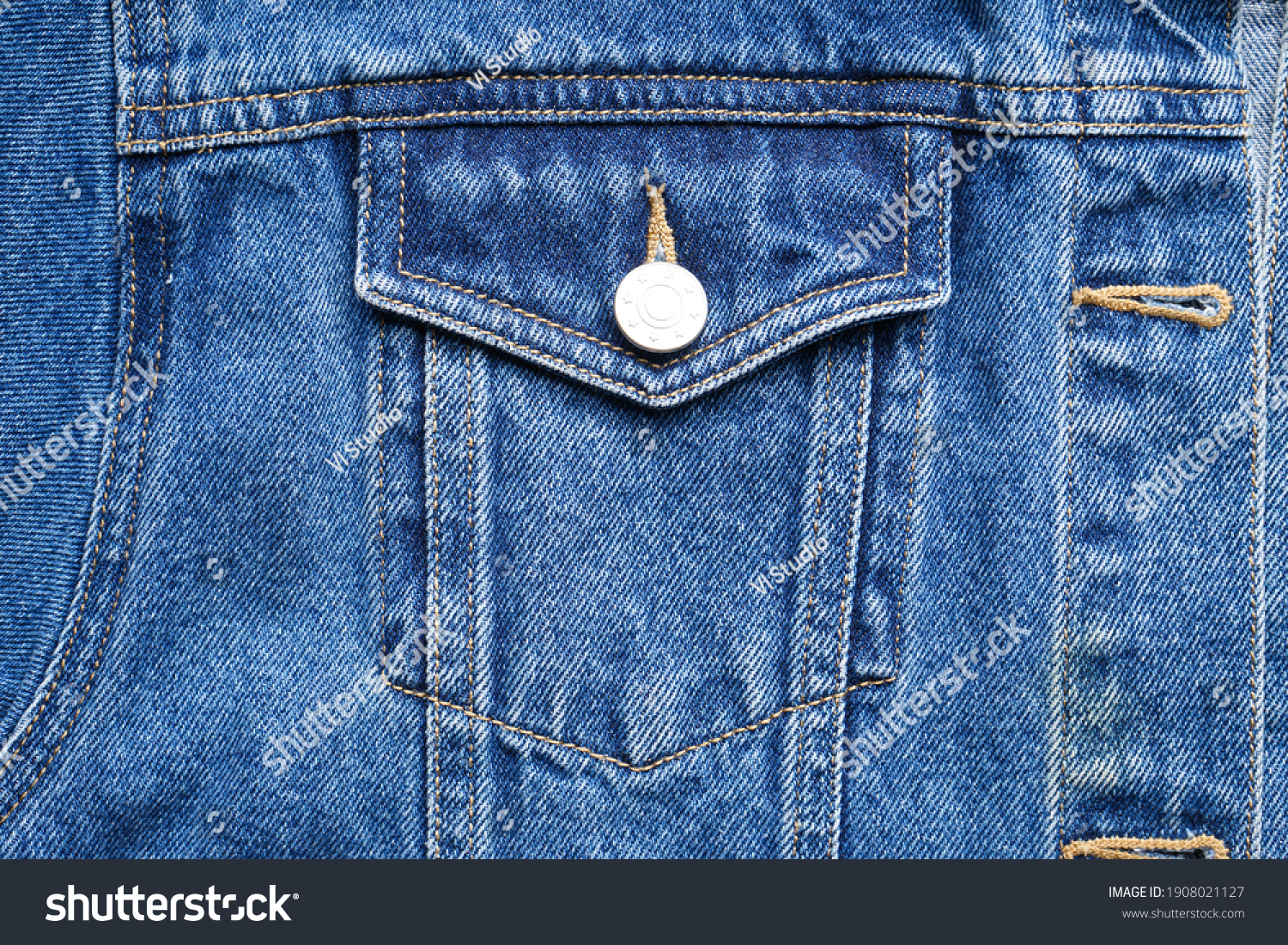 Classic jeans texture, close-up. Blue denim jacket, jeans background. #1908021127