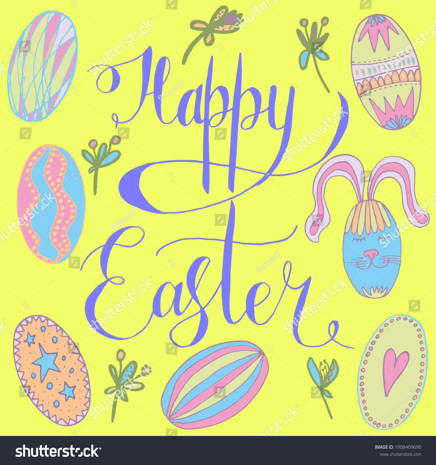 Vector set Happy Easter. Inscription, painted - Royalty Free Stock ...