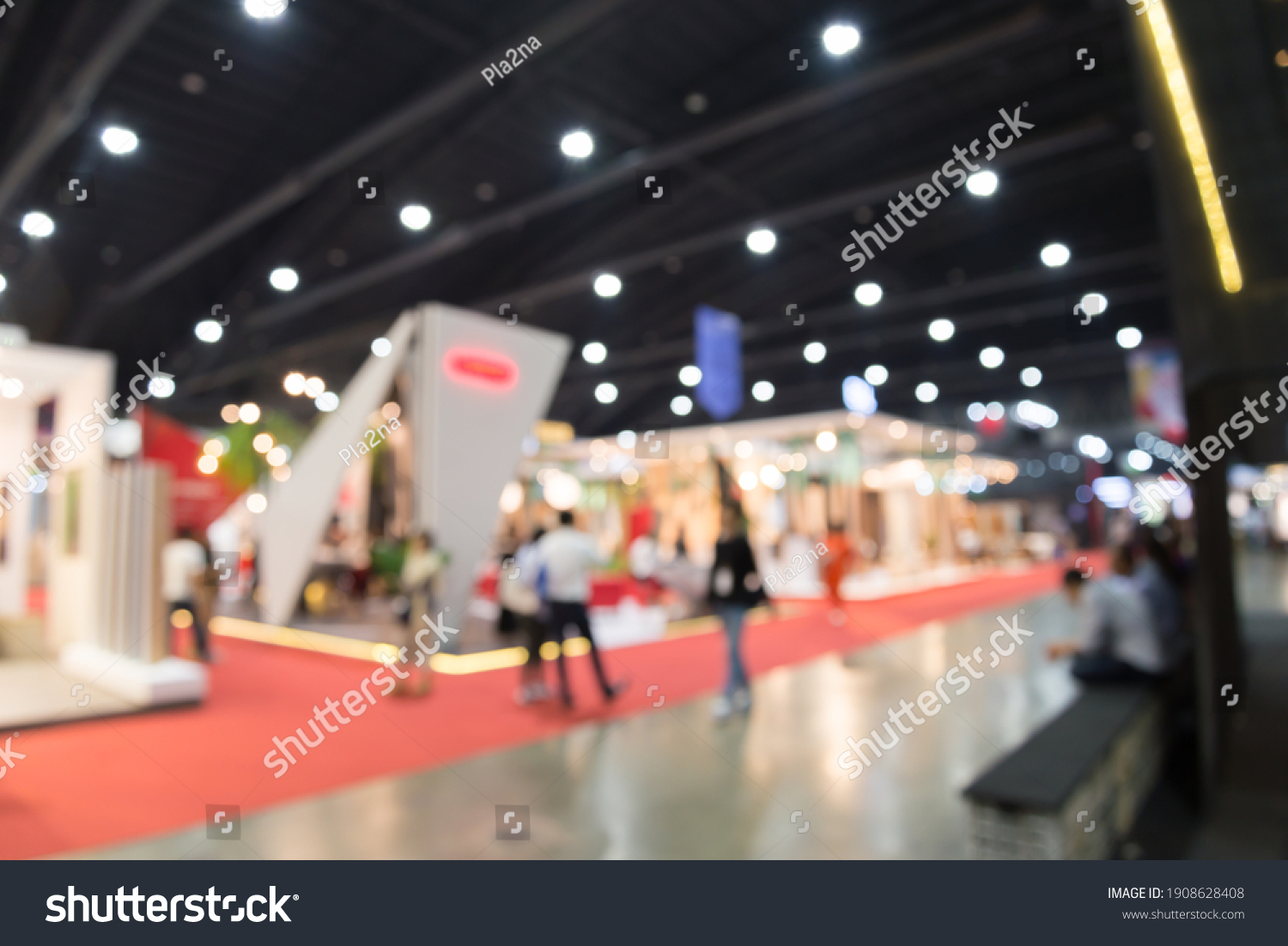 Abstract blur people in exhibition hall event trade show expo background. Large international exhibition, convention center, business marketing and event fair organizer concept. #1908628408