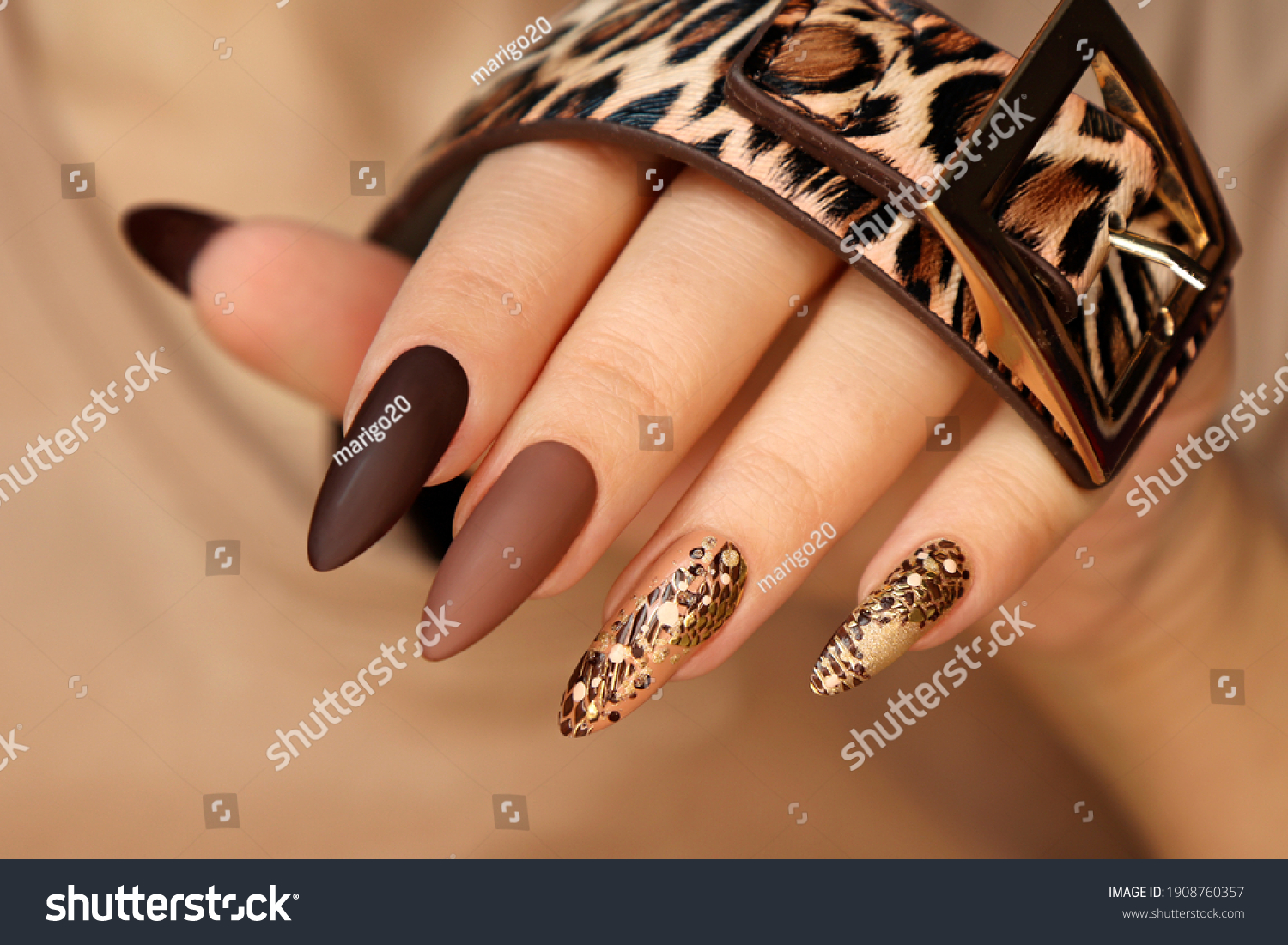 Luxurious multicolored manicure with animal design on long nails. #1908760357
