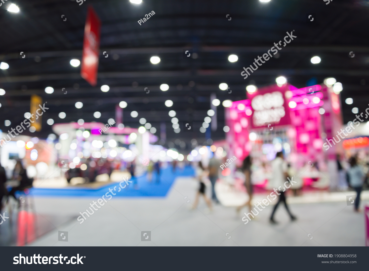 Abstract blur people in exhibition hall event trade show expo background. Large international exhibition, convention center, business marketing and event fair organizer concept. #1908804958