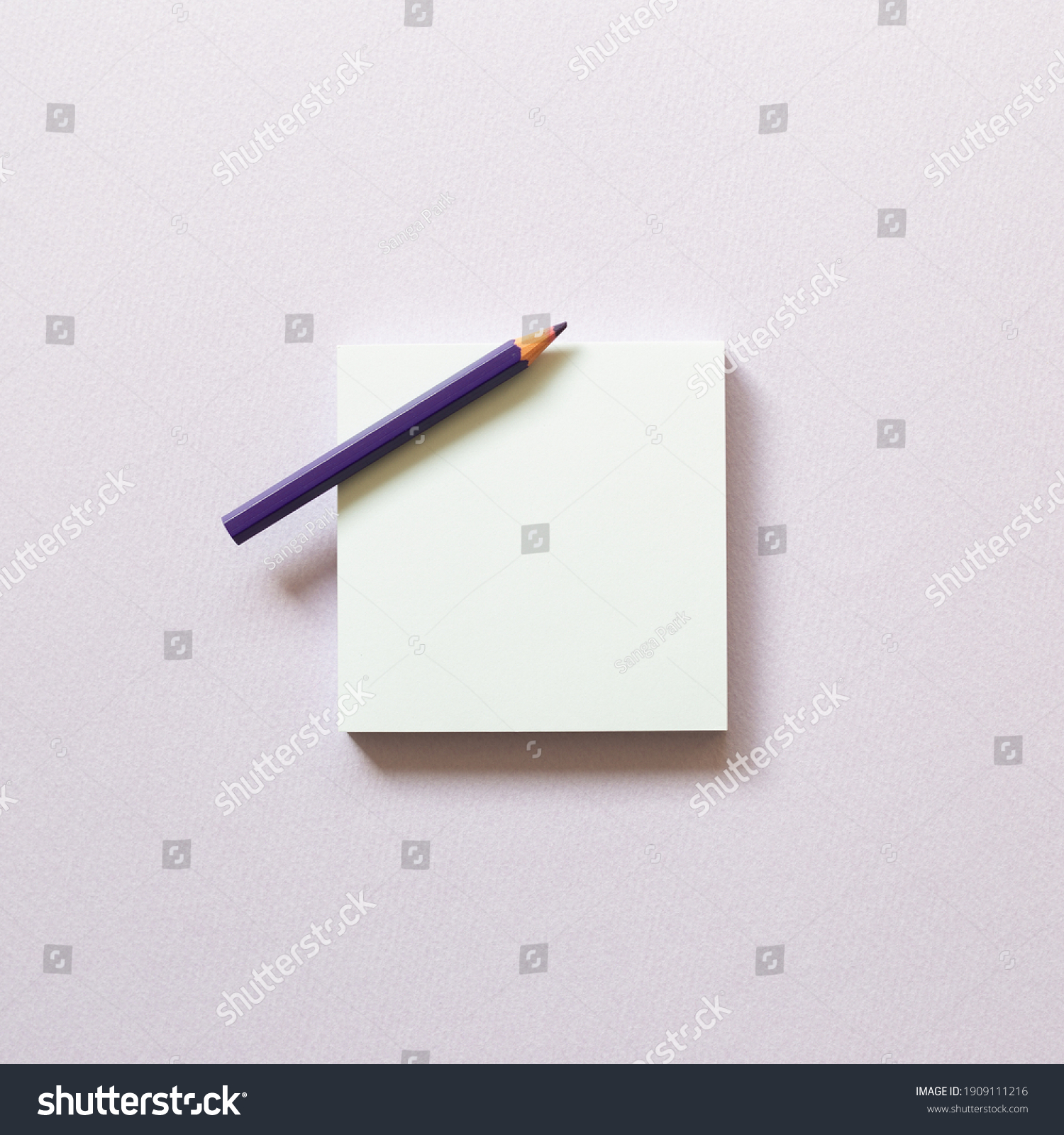 Memo paper, sticky notes with colored pencil on purple background. top view, copy space #1909111216