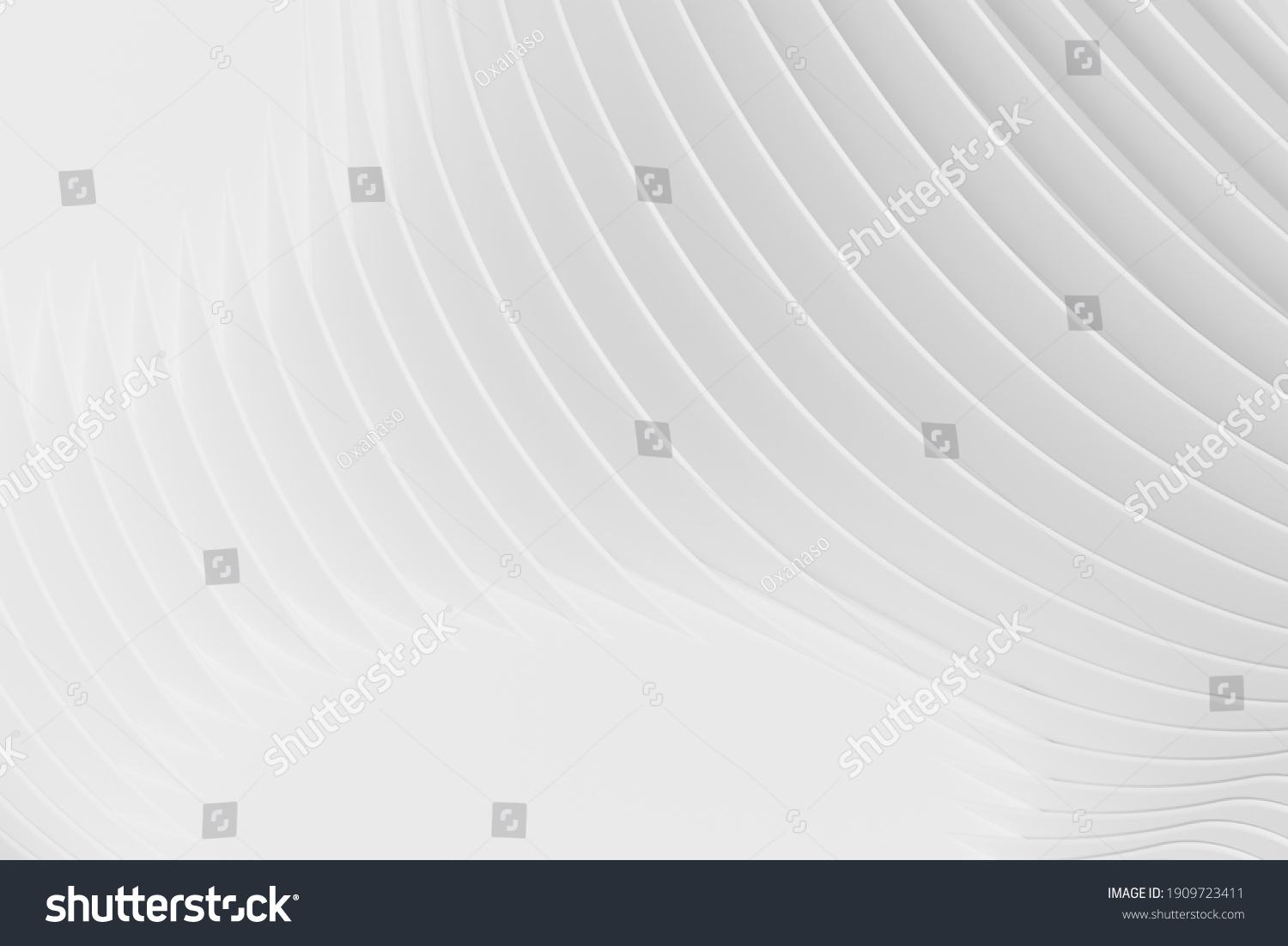 Abstract Futuristic Architecture Circular Concentric Background. Wave Outdoor Structures. Minimal Futuristic Technology Design as Geometric Urban Texture Wallpaper. Close-up 3d Rendering Pattern #1909723411