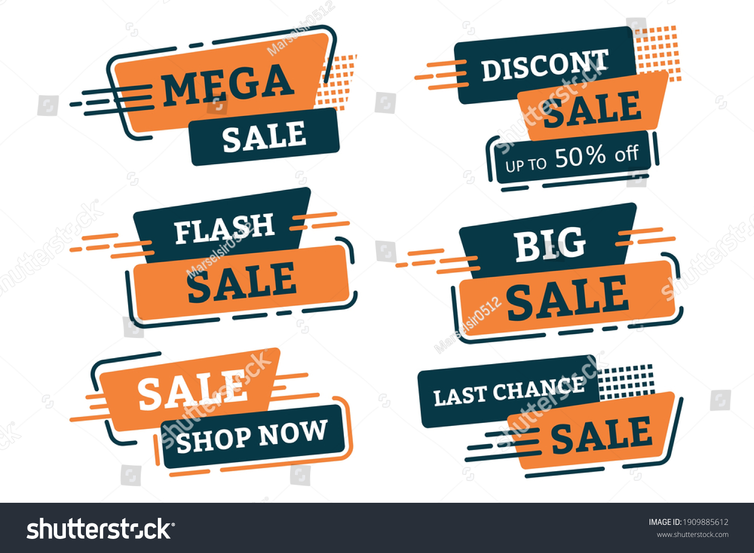 A set of discount banners for a discount in a vector on a white background, a color design of the web page. Vector, eps10 #1909885612