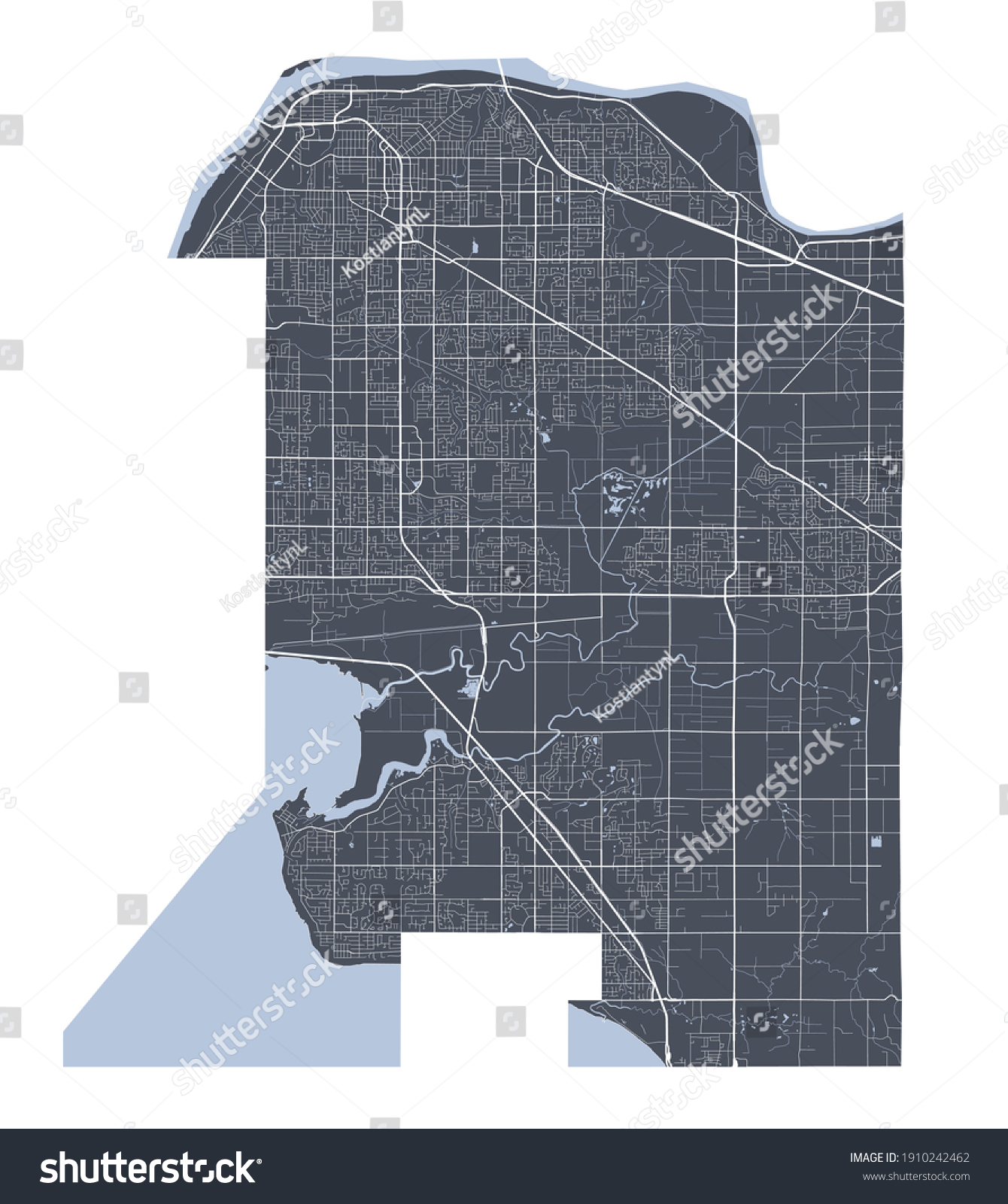 Surrey map. Detailed vector map of Surrey city - Royalty Free Stock ...