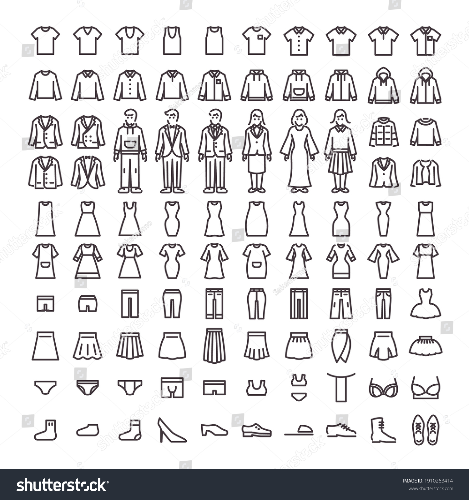 line icon set. vector illustration. clothes, clothing, apparel. #1910263414