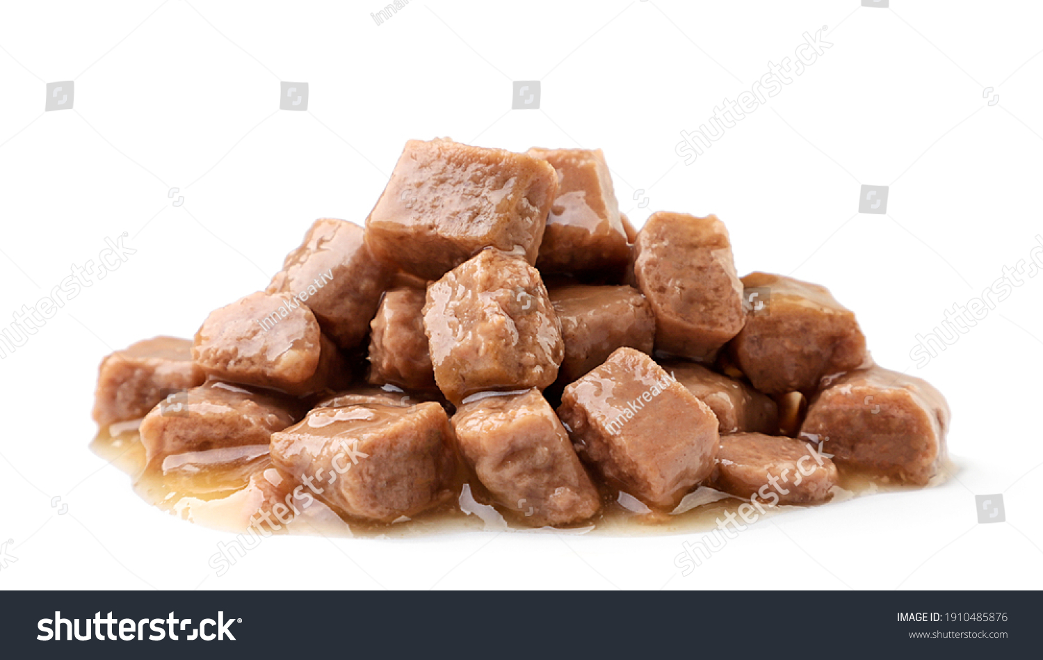 Heap of wet pet food on a white background. Isolated #1910485876