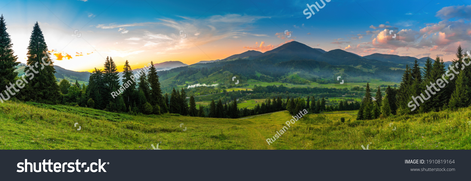 Panoramic landscape with sunset in mountains. #1910819164