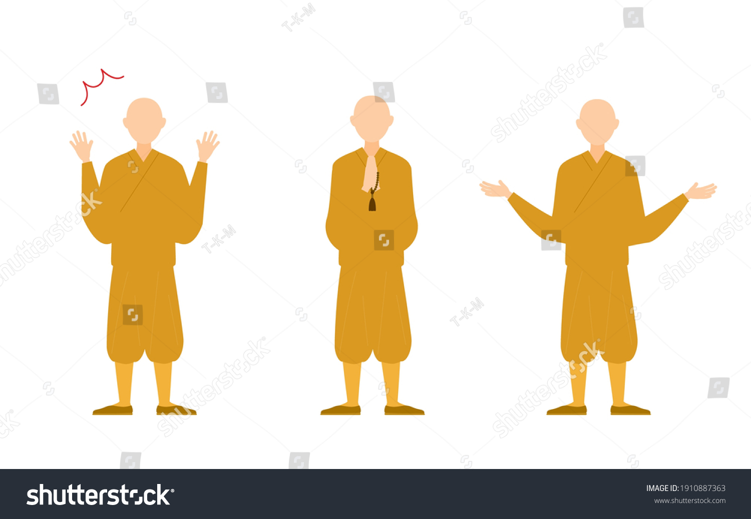 Buddhist monk pose set, whole body - Royalty Free Stock Vector ...