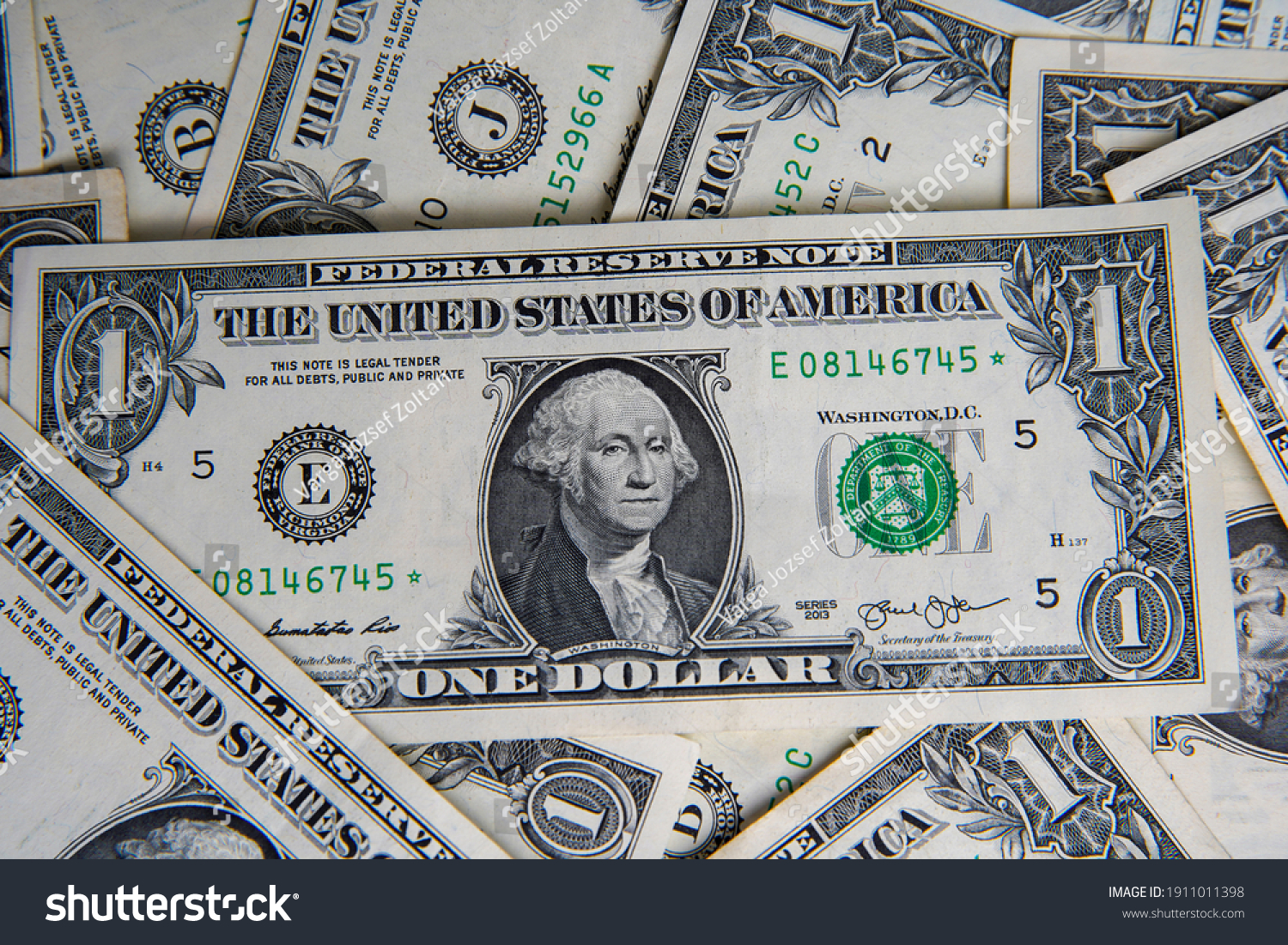 American one dollar banknotes wallpaper. Close up of money. Wealth concept, free trade, business concept background. #1911011398
