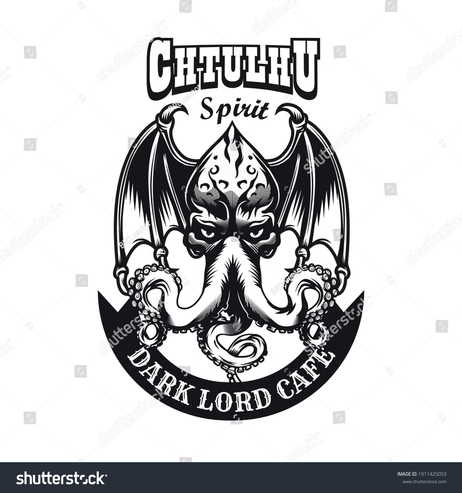 Trendy monochrome emblem with Cthulhu head - Royalty Free Stock Vector ...