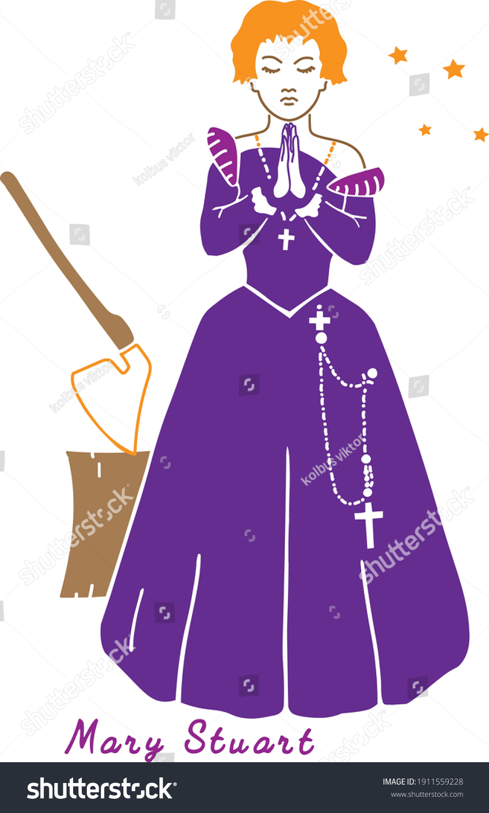 vector drawing of Mary Queen of Scots before the execution #1911559228