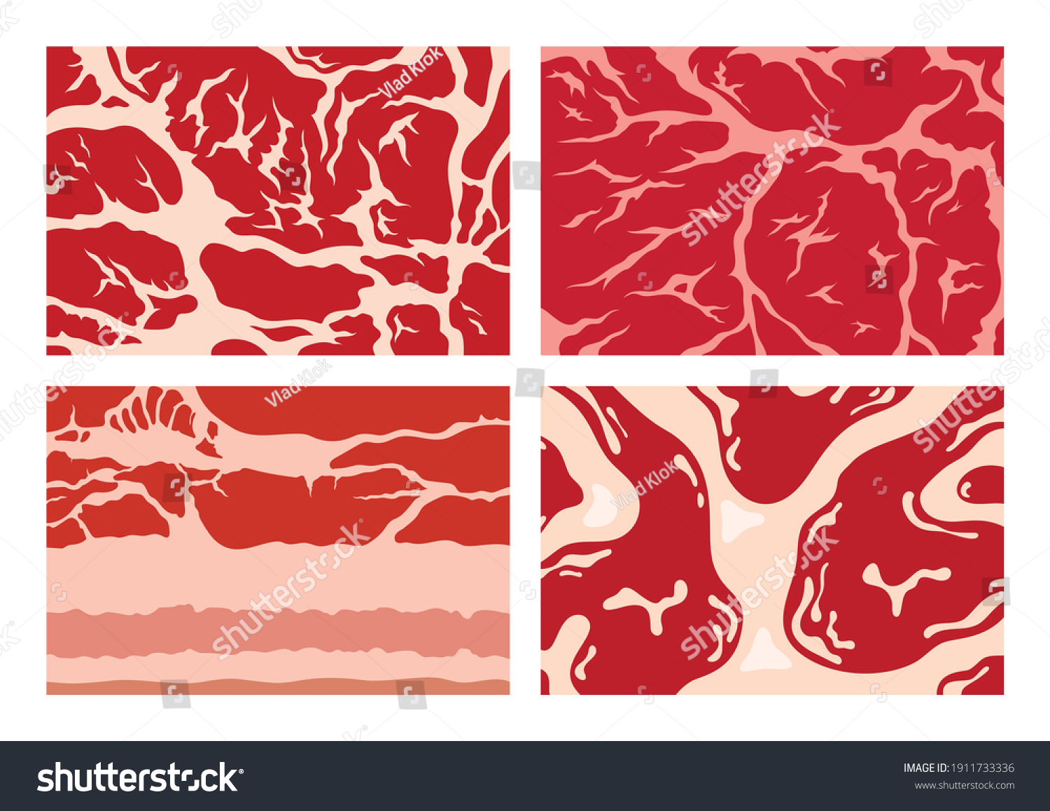 Vector meat background or pattern collection. Beef, pork and lamb meat textures for meat industry, packing, marketing, packaging, etc #1911733336