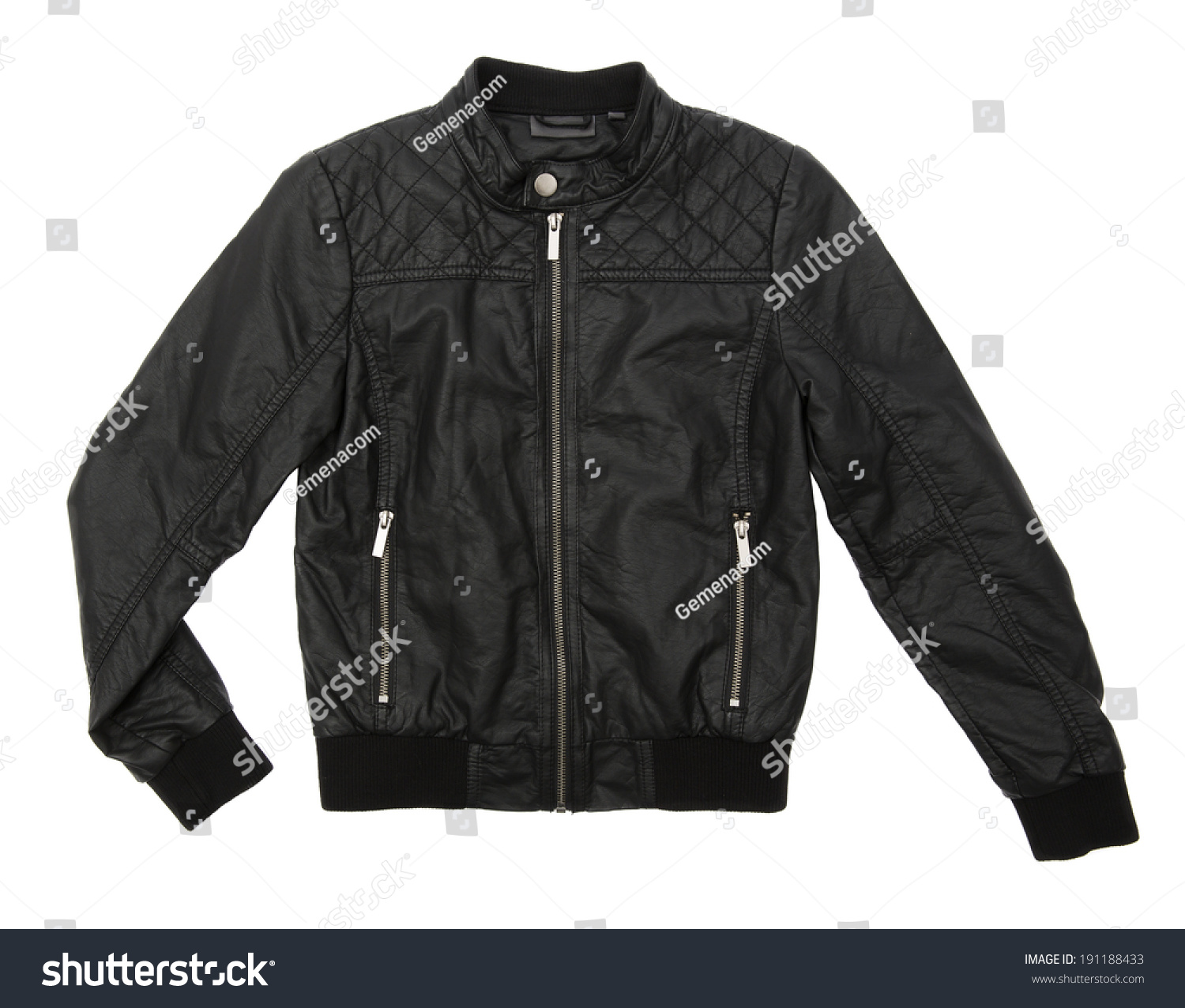 Black leather jacket isolated on white background #191188433