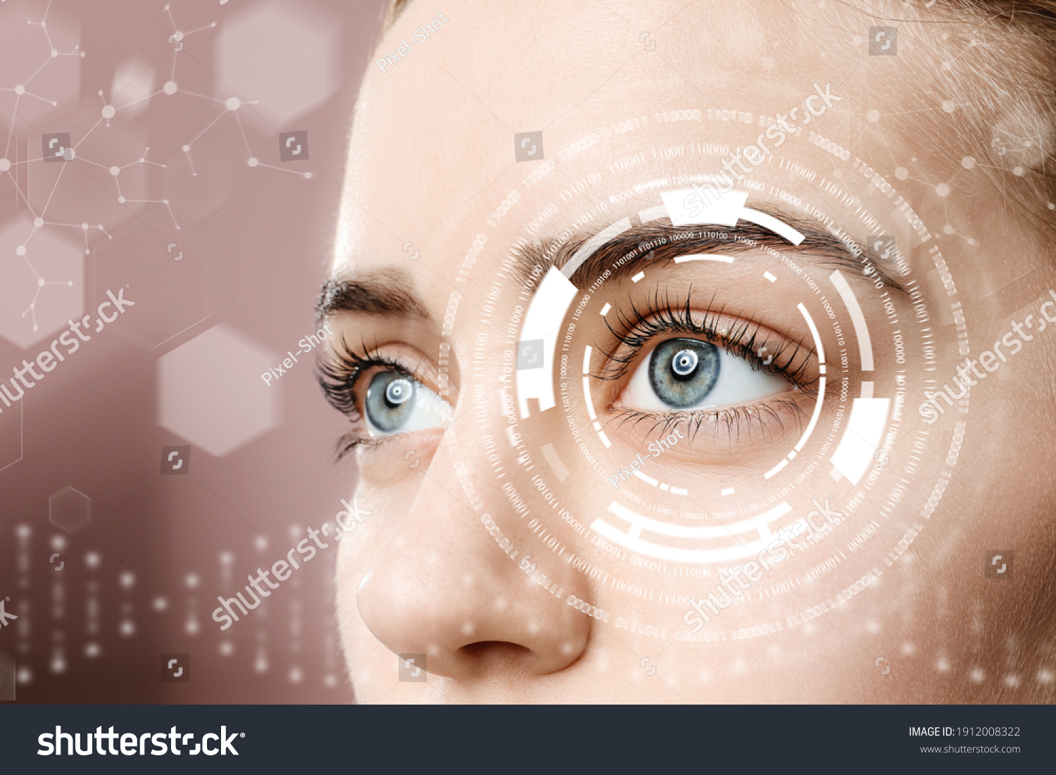 Young woman with iris scanning, closeup #1912008322