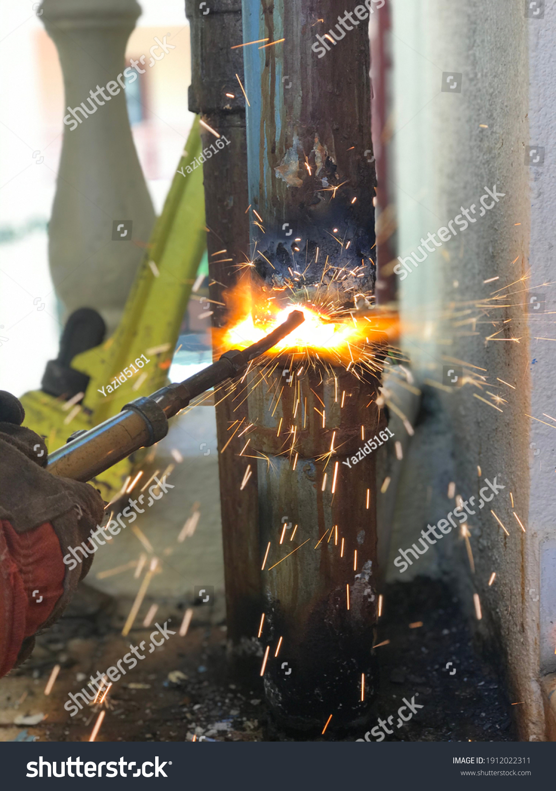 Cutting Gi Pipe Using Oxy Cutter Royalty Free Stock Photo Avopix Com