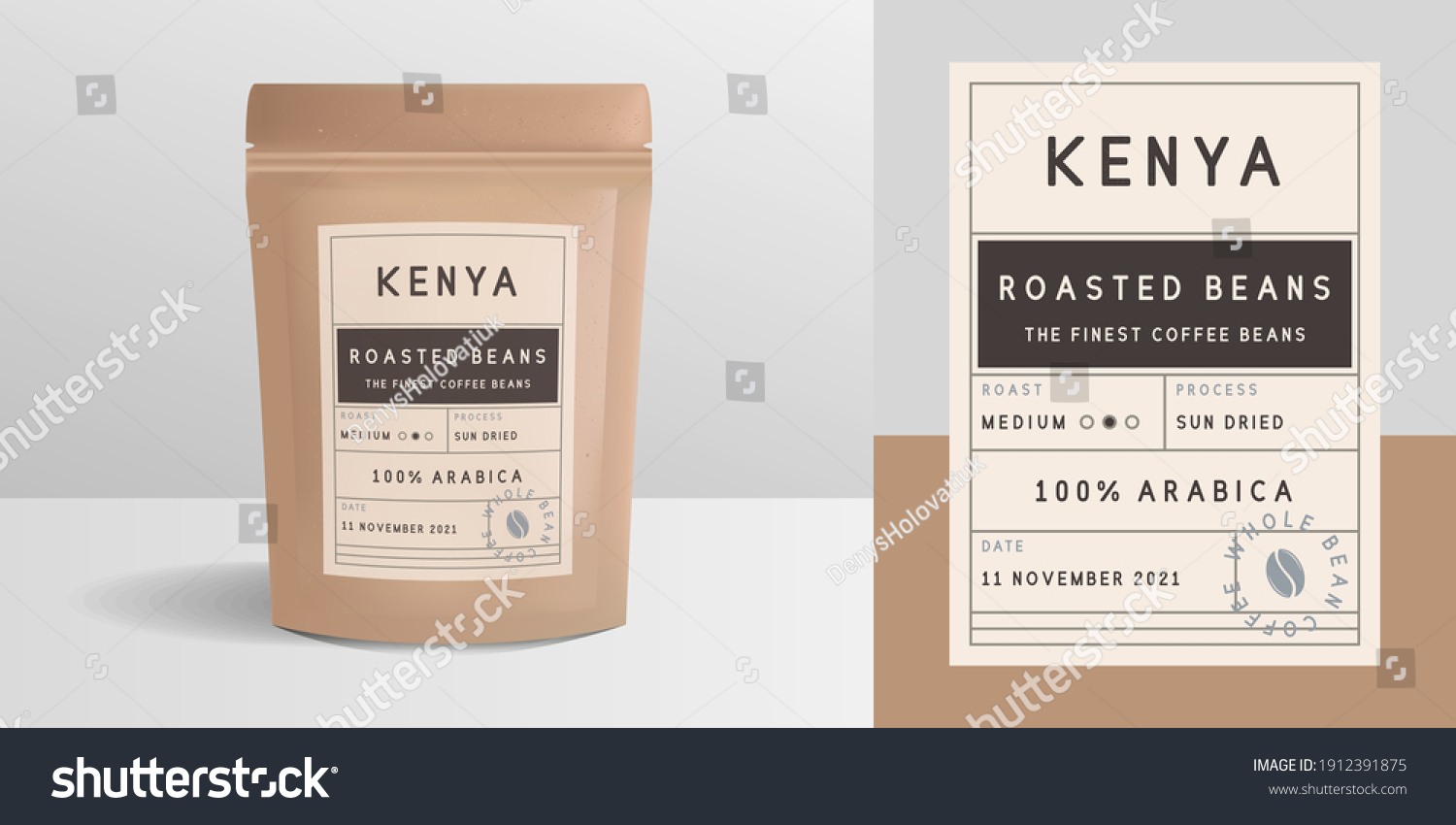 Paper zip package, pouch mockup. Vintage trendy label, sticker template.
Coffee zip package design. Package mockup template for logo, brand, sticker, label. Vector illustration #1912391875