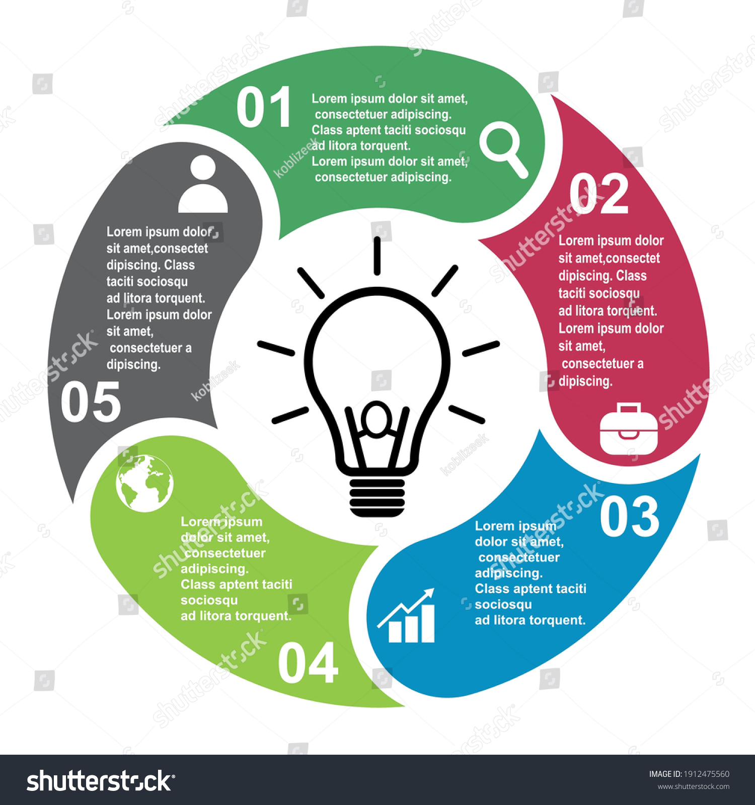 5 Steps Vector Element In Five Colors With Royalty Free Stock Vector 1912475560 0638