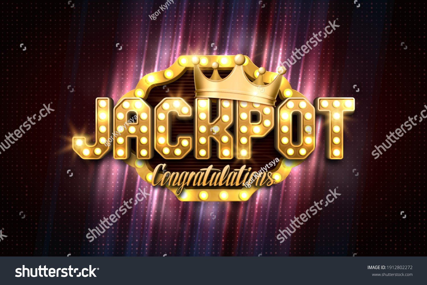 Shining sign Jackpot with golden crown on a bright background. Vector illustration.  #1912802272