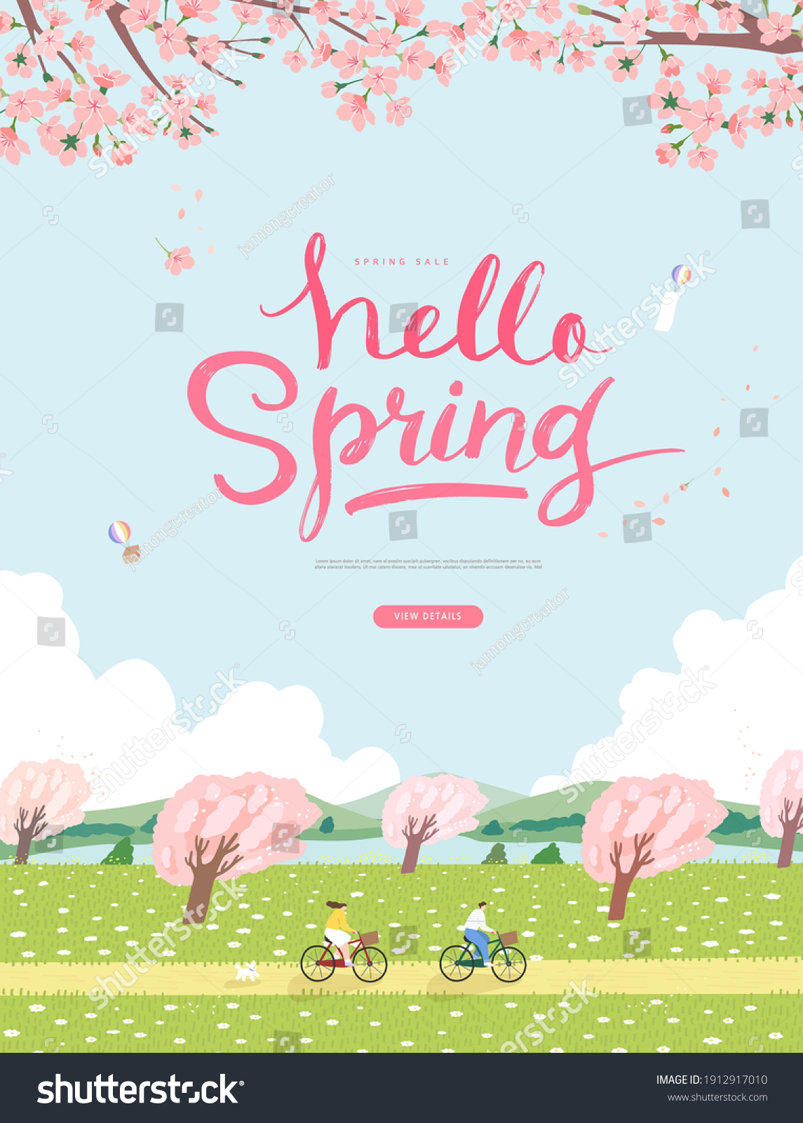 Spring sale template with beautiful flower. Vector illustration
 #1912917010