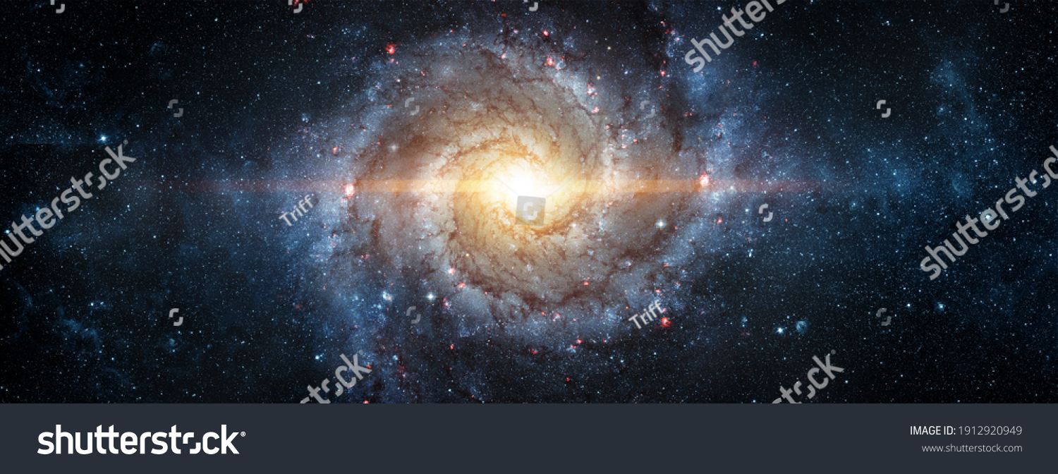 A view from space to a spiral galaxy and stars. Universe filled with stars, nebula and galaxy,. Elements of this image furnished by NASA. #1912920949