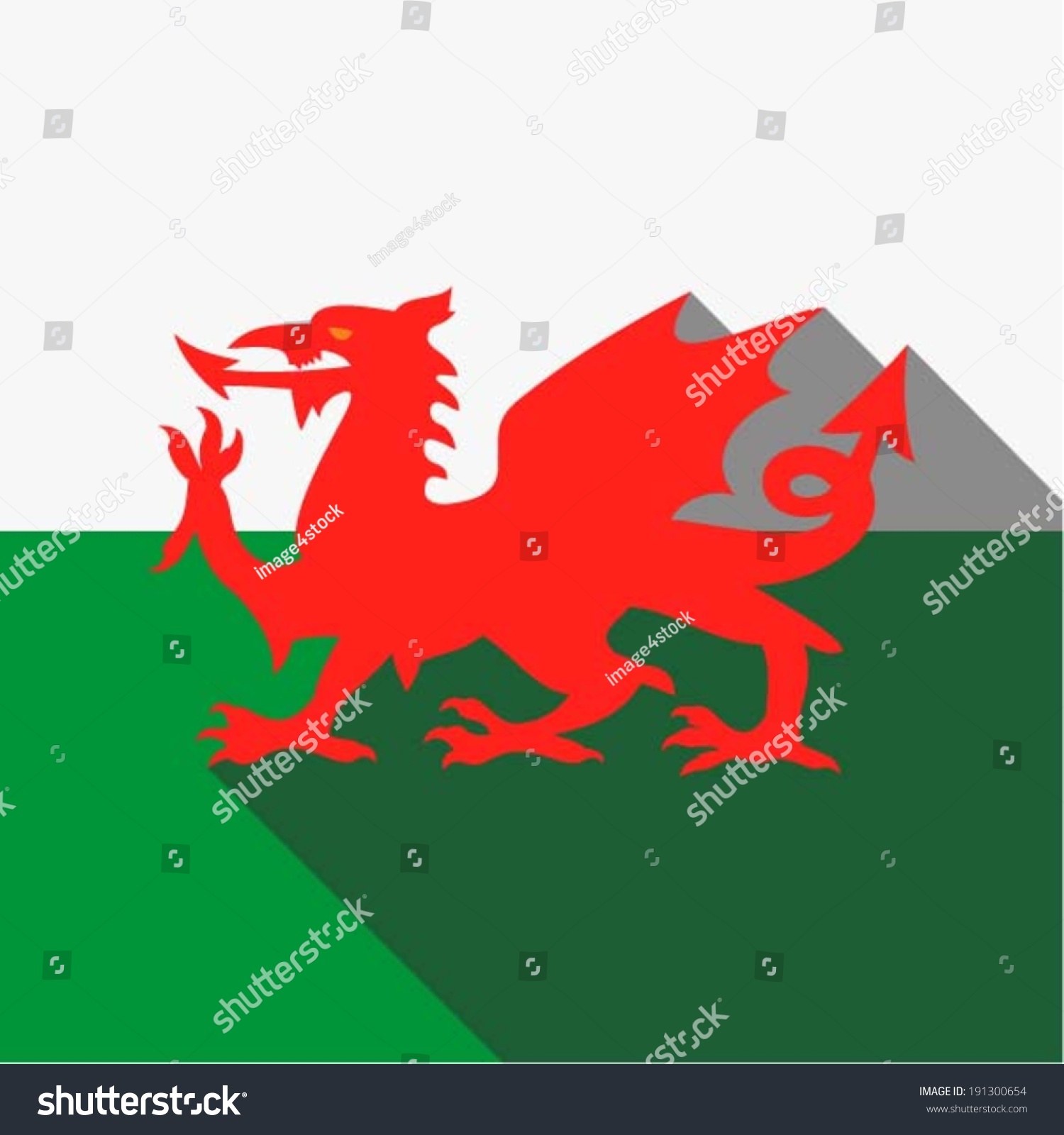 Flag of Wales / UK - Red dragon on the white and green flag, vector illustration, web icon, app design #191300654