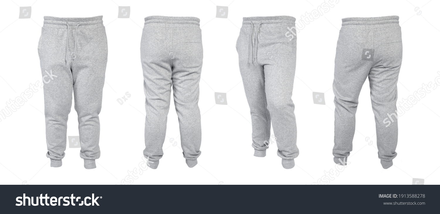 Jogger pants heather grey color collage photo isolated on white background #1913588278