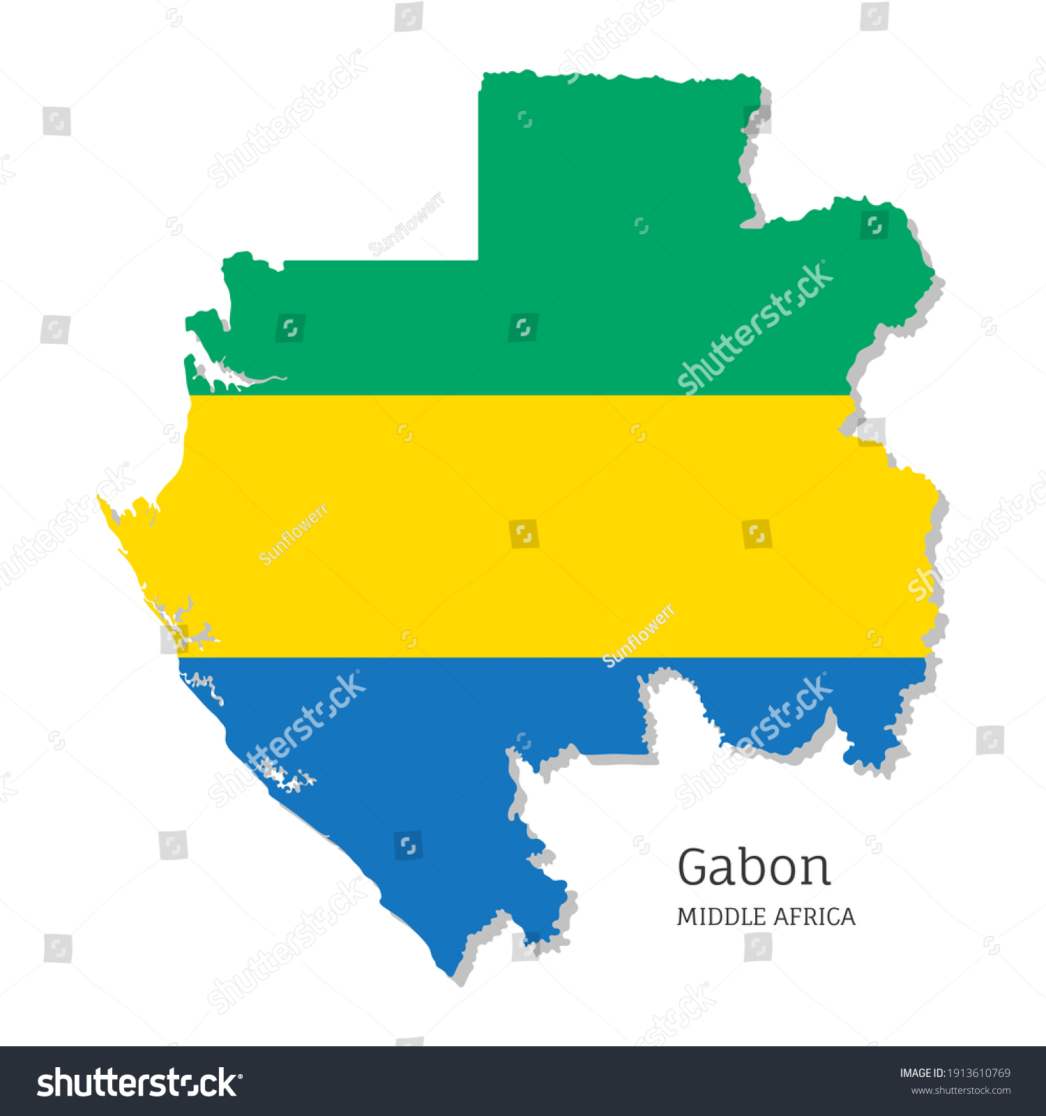 Map of Gabon with national flag. Highly detailed - Royalty Free Stock ...