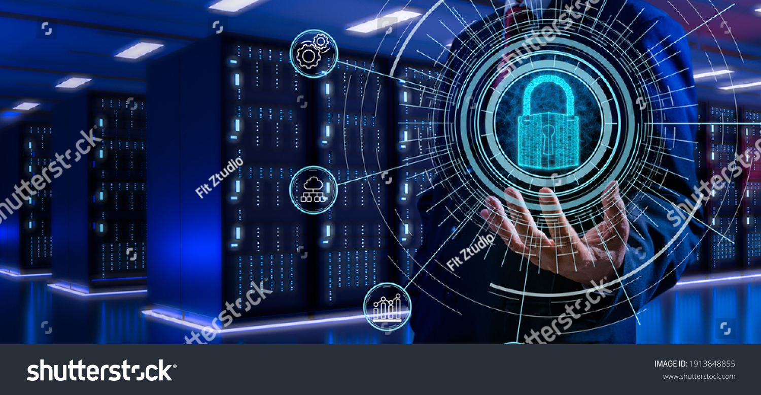 Fingerprint scan provides security access with biometrics identification.Futuristic Technology in smart business high efficiency using ai artificial intelligence,RPA,5g,big data,iot,vr,mixed virtual. #1913848855