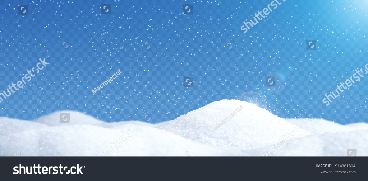 Snow realistic landscape background with showfall and snowflakes transparent vector illustration #1914361804