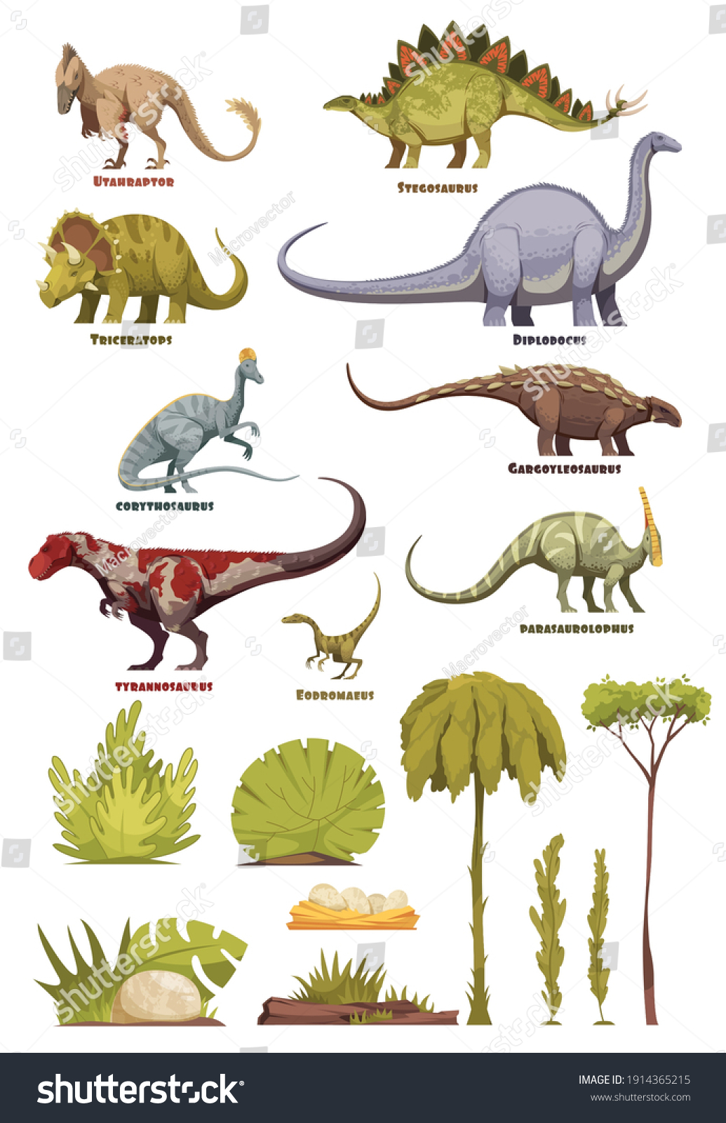 Different types of dinosaurs in cartoon style - Royalty Free Stock ...